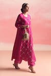 One Not Two_Pink Kurta And Pant Silk Embroidery Sequins Round Criss Cross Pattern & Set _Online