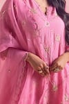 Shop_One Not Two_Pink Kurta And Pant Silk Embroidery Sequins Notched Crushed & Set _Online_at_Aza_Fashions