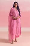 One Not Two_Pink Kurta And Pant Silk Embroidery Sequins Notched Crushed & Set _at_Aza_Fashions