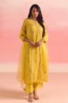 Buy_One Not Two_Yellow Kurta And Pant Silk Embroidery Sequins Round Criss Cross & Set _at_Aza_Fashions