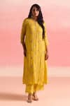 Buy_One Not Two_Yellow Kurta And Pant Silk Embroidery Sequins Round Criss Cross & Set 