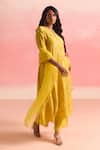 One Not Two_Yellow Kurta And Pant Silk Embroidery Sequins Round Criss Cross & Set _Online