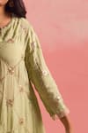 One Not Two_Green Kurta And Pant Silk Embroidery Sequins V-neck Crushed A-line & Set _Online