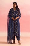 Buy_One Not Two_Blue Kurta And Pant Silk Embroidery Sequins Notched Crystals A-line & Set _at_Aza_Fashions