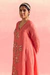 One Not Two_Coral Kurta And Pant Silk Embroidery V-neck A-line & Set _at_Aza_Fashions