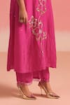 Shop_One Not Two_Pink Kurta And Pant Silk Embroidery Floral V-neck Sequin Flared & Set _Online_at_Aza_Fashions