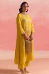 Shop_One Not Two_Yellow Kurta And Pant Silk Embroidery Floral V-neck Sequin A-line & Set _at_Aza_Fashions