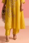 Buy_One Not Two_Yellow Kurta And Pant Silk Embroidery Floral V-neck Sequin A-line & Set _Online_at_Aza_Fashions