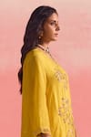 Shop_One Not Two_Yellow Kurta And Pant Silk Embroidery Floral V-neck Sequin A-line & Set _Online_at_Aza_Fashions