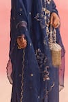 Shop_One Not Two_Blue Kurta And Pant Silk Embroidery Floral V-neck Crystals Flared & Set _Online_at_Aza_Fashions