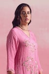 Shop_One Not Two_Pink Kurta And Pant Silk Embroidery Floral V-neck Beads A-line & Set 