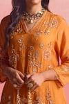 One Not Two_Orange Kurta And Pant Silk Embroidery Floral V-neck Geometric A-line & Set _Online_at_Aza_Fashions