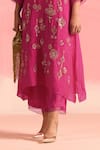 Shop_One Not Two_Pink Kurta And Pant Silk Embroidery Floral V-neck Crystals Asymmetric & Set _Online_at_Aza_Fashions