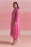 Buy_One Not Two_Pink Kurta And Pant Silk Embroidery Floral V-neck Sequins Asymmetric & Set 