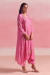 Shop_One Not Two_Pink Kurta And Pant Silk Embroidery Floral V-neck Sequins Asymmetric & Set 