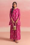 Buy_One Not Two_Pink Kurta And Gharara Silk Embroidery Sequins Round Criss Cross Short With _at_Aza_Fashions