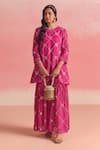 Shop_One Not Two_Pink Kurta And Gharara Silk Embroidery Sequins Round Criss Cross Short With _at_Aza_Fashions