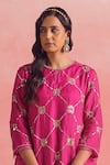 One Not Two_Pink Kurta And Gharara Silk Embroidery Sequins Round Criss Cross Short With _at_Aza_Fashions