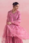 Shop_One Not Two_Pink Kurta And Gharara Silk Embroidery Sequins Round Criss Cross Short With _Online_at_Aza_Fashions