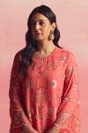 Buy_One Not Two_Coral Kurta Silk And Organza Embroidery Geometric Motif A-line & Pant Set _Online_at_Aza_Fashions