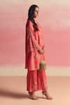 Buy_One Not Two_Coral Kurta Silk And Organza Embroidery Geometric Motif A-line & Pant Set 