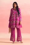 Buy_One Not Two_Pink Kurta Silk And Organza Embroidery Geometric Pattern A-line & Pant Set _at_Aza_Fashions