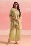 Buy_One Not Two_Green Kurta Silk And Organza Embroidery Geometric Sequins A-line & Pant Set _at_Aza_Fashions