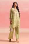 Shop_One Not Two_Green Kurta Silk And Organza Embroidery Geometric Sequins A-line & Pant Set _Online_at_Aza_Fashions