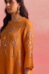 One Not Two_Orange Kurta Silk Embroidery Floral Round Crystals Asymmetric Hem And Pant Set _Online_at_Aza_Fashions