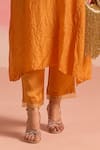 Shop_One Not Two_Orange Kurta Silk Embroidery Floral Round Crystals Asymmetric Hem And Pant Set _Online_at_Aza_Fashions