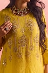 Buy_One Not Two_Yellow Kurta Silk Embroidery Floral Round Crushed Asymmetric And Pant Set _Online_at_Aza_Fashions