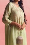 Buy_One Not Two_Green Kurta Silk Embroidery Floral Geometric Asymmetric A-line And Pant Set 