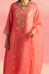 One Not Two_Coral Kurta Silk And Organza Embroidery Sequins V-neck Buti A-line & Pant Set _Online_at_Aza_Fashions