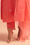 Buy_One Not Two_Coral Kurta Silk And Organza Embroidery Sequins V-neck Buti A-line & Pant Set _Online_at_Aza_Fashions