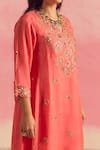 Shop_One Not Two_Coral Kurta Silk And Organza Embroidery Sequins V-neck Buti A-line & Pant Set _Online_at_Aza_Fashions