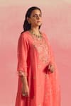 One Not Two_Coral Kurta Silk And Organza Embroidery Sequins V-neck Buti A-line & Pant Set _at_Aza_Fashions