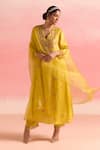 Buy_One Not Two_Yellow Kurta Silk And Organza Embroidery Sequins Buti Scallop Edged & Pant Set _at_Aza_Fashions