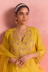 Buy_One Not Two_Yellow Kurta Silk And Organza Embroidery Sequins Buti Scallop Edged & Pant Set _Online_at_Aza_Fashions