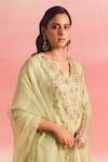 Buy_One Not Two_Green Kurta Silk And Organza Embroidery Sequins V-neck Buti Yoke & Pant Set _Online_at_Aza_Fashions