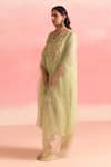 One Not Two_Green Kurta Silk And Organza Embroidery Sequins V-neck Buti Yoke & Pant Set _at_Aza_Fashions