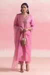 Buy_One Not Two_Pink Kurta Silk And Organza Embroidery Crystals Flared A-line & Pant Set _at_Aza_Fashions