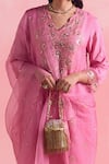 One Not Two_Pink Kurta Silk And Organza Embroidery Crystals Flared A-line & Pant Set _Online_at_Aza_Fashions