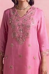 Buy_One Not Two_Pink Kurta Silk And Organza Embroidery Crystals Flared A-line & Pant Set _Online_at_Aza_Fashions