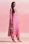 Buy_One Not Two_Pink Kurta Silk And Organza Embroidery Crystals Flared A-line & Pant Set 