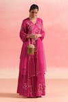 Buy_One Not Two_Pink Kurta And Gharara Silk Embroidery Floral V-neck Sequins Short With _at_Aza_Fashions