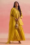 Buy_One Not Two_Yellow Kurta And Gharara Silk Embroidery Floral V-neck Short With _at_Aza_Fashions