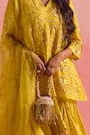 Buy_One Not Two_Yellow Kurta And Gharara Silk Embroidery Floral V-neck Short With _Online_at_Aza_Fashions