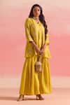 Buy_One Not Two_Yellow Kurta And Gharara Silk Embroidery Floral V-neck Short With 