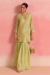 Buy_One Not Two_Green Kurta And Gharara Silk Embroidery Floral V-neck Sequins Short With _at_Aza_Fashions