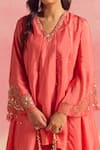 One Not Two_Coral Kurta Silk Embroidery Stones V-neck Sequins Panelled And Pant Set _Online_at_Aza_Fashions